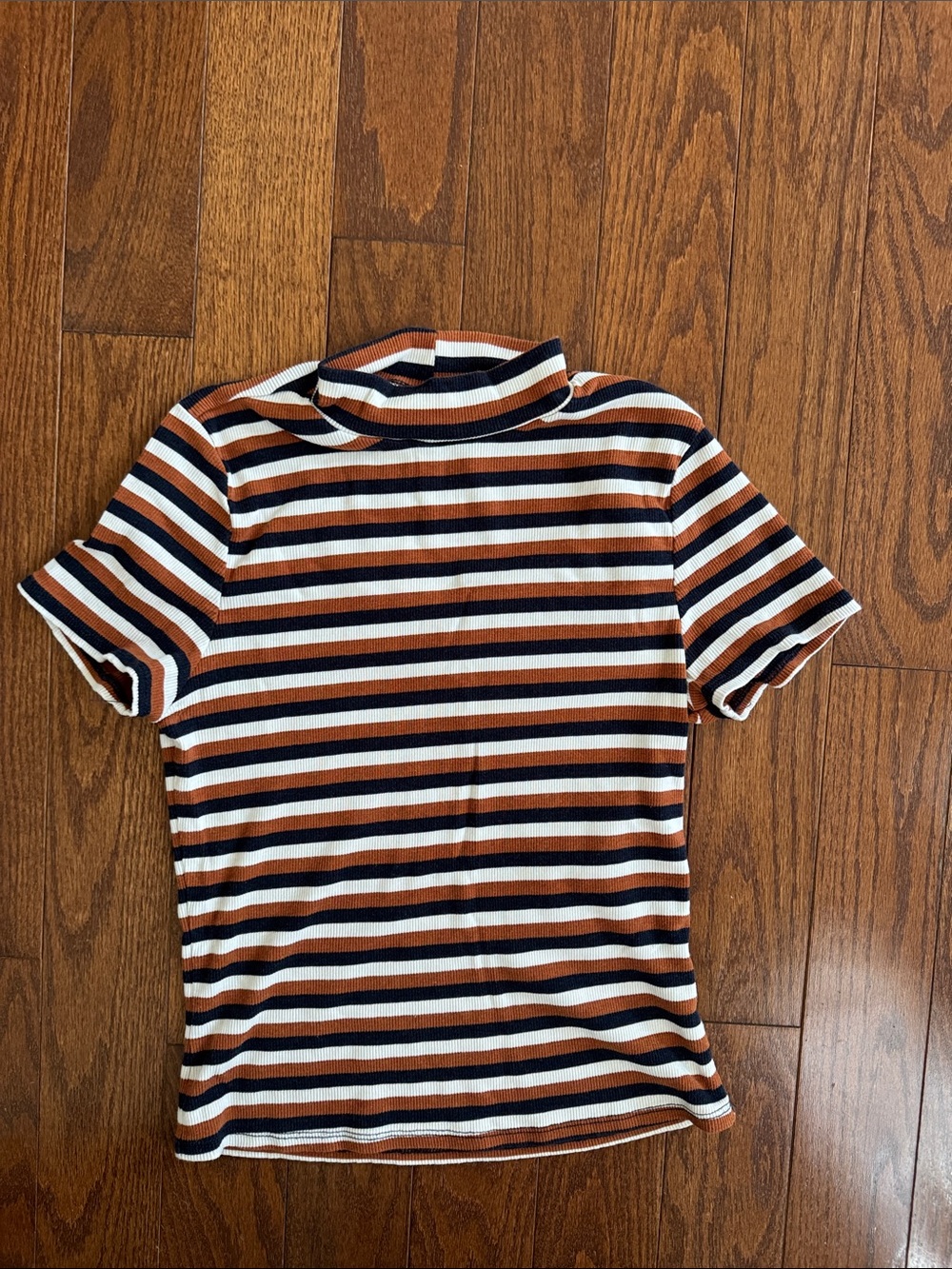 Striped Short-Sleeve Mock Neck Shirt